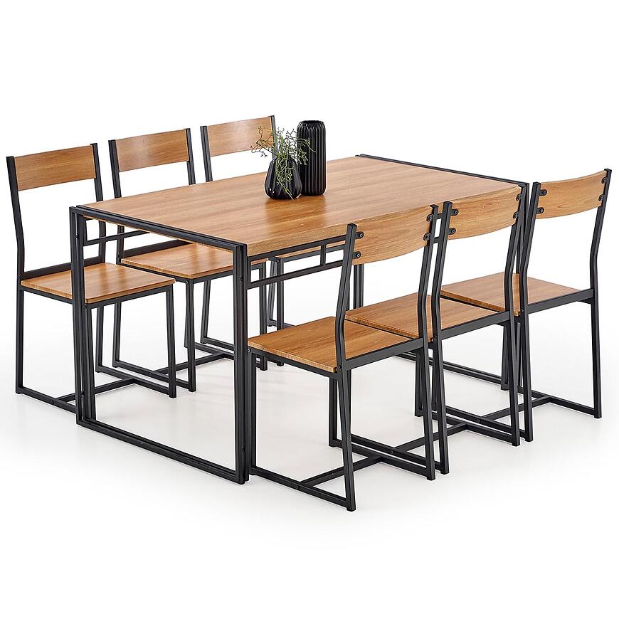 Étkezőgarnitúrák Étkező készlet Bolivar 1+6 140x80 tölgy aranysárga/fekete