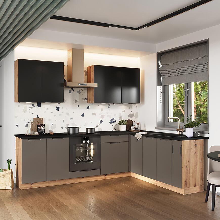 Konyhabútor Isabel Fekete borsó 2,0 X 2,6 Tölgy Artisan/Mocca Grey